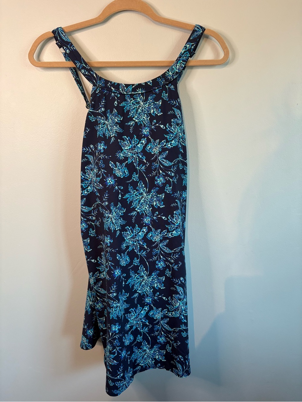 Lands' End Navy Floral One-Piece Swim Dress